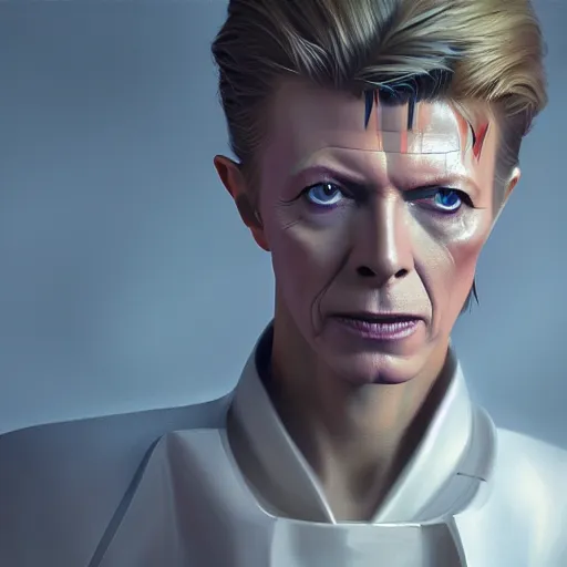 Image similar to david bowie, ultra high detailed, oil painting, greg rutkowski, charlie bowater, yuumei, yanjun cheng, unreal 5, daz, hyperrealistic, octane render, rpg portrait, dynamic lighting