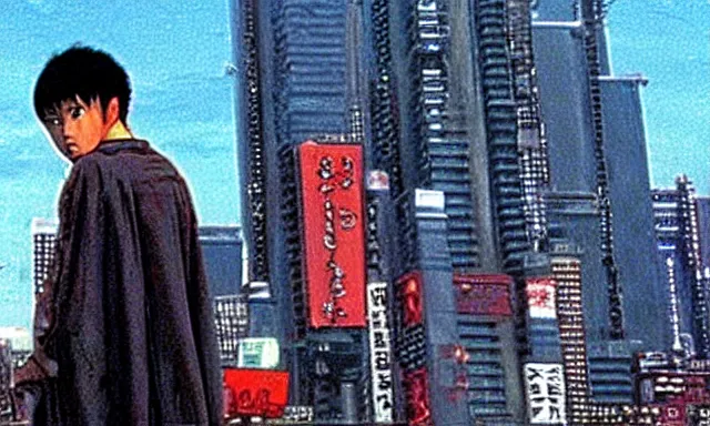 Image similar to full - color cinematic movie still from a 1 9 8 8 live - action adaptation of akira, in neo tokyo. science - fiction ; action ; gritty ; dystopian ; violent ; apocalyptic.