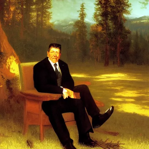 Prompt: Ronald Reagan, albert bierstadt, painting