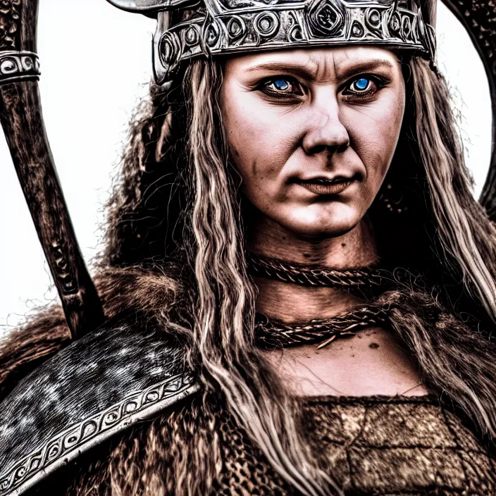 Prompt: photo of a beautiful viking queen, highly detailed, 4 k, hdr, smooth, sharp focus, high resolution, award - winning photo