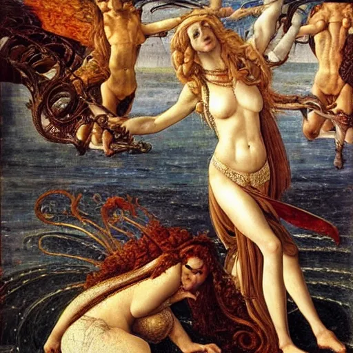 Prompt: amoebatrons'revenge, detailed, by sandro botticelli, gaston bussiere, h. r. giger, masterpiece, sharp focus