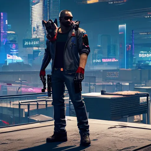 Image similar to 3d render of detective canis lupus wolf in cyberpunk 2077