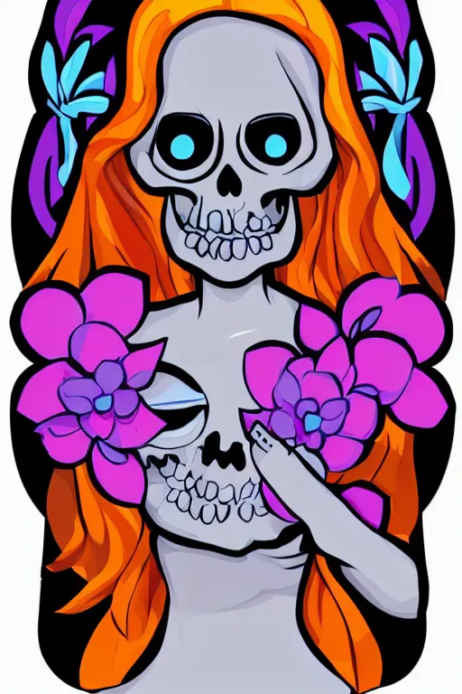 Image similar to portrait of a flower skeletor girl, art by milka oxana, sticker, colorful, illustration, highly detailed, simple, smooth and clean vector curves, no jagged lines, vector art, smooth