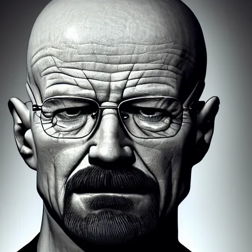 Image similar to Walter White with bussin haircut, face shot, portrait, detailed face, close-up, realistic, lifelike, cinematic, studio lighting,