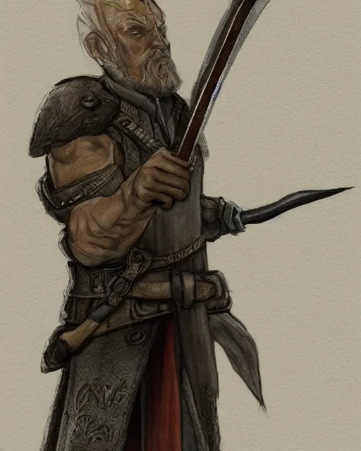 Image similar to a pencil concept art of a D&D character, holding a sword