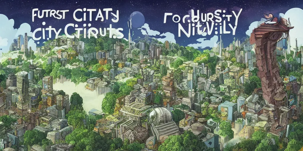 Image similar to future city covered by forest creature, flying, culture, smooth, by studio ghibli