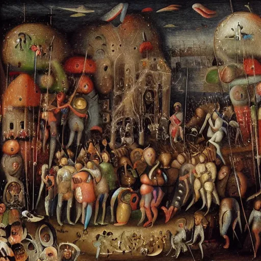 Image similar to a rave party painted by bosch.