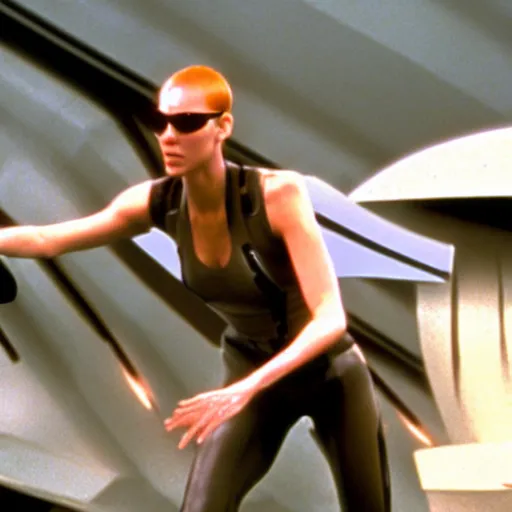 Prompt: The matrix, LeeLoo, Starship Troopers, Sprinters in a race, The Olympics footage with crowd cheering, intense moment, cinematic stillframe, shot by Roger Deakins, The fifth element, vintage robotics, formula 1, starring Geena Davis, clean lighting