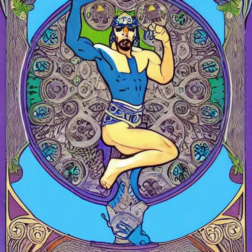 Prompt: god of nature, blue panther, in a style of mucha