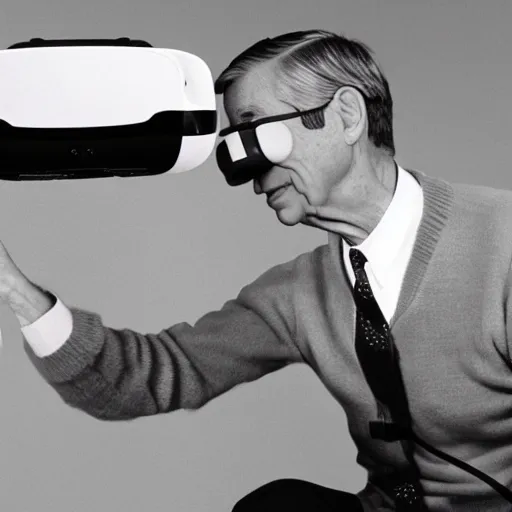 Image similar to Mister Rogers using a VR headset