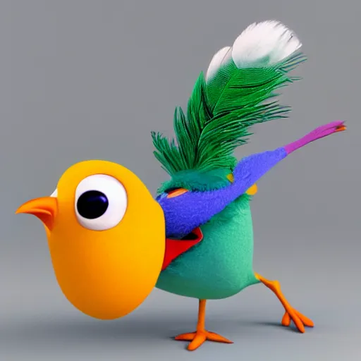 Image similar to cute bird character wearing a sweater, Disney Pixar, in the style of claymation, high detail, detailed feathers and fur, 3d render