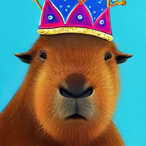 Prompt: a portrait of a capybara wearing a crown, acrylic paint, high detailed, art station, concept art, 4k, 8k