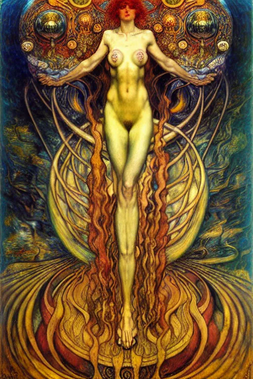 Image similar to Divine Chaos Engine by Karol Bak, Jean Delville, William Blake, Gustav Klimt, and Vincent Van Gogh, symbolist, visionary