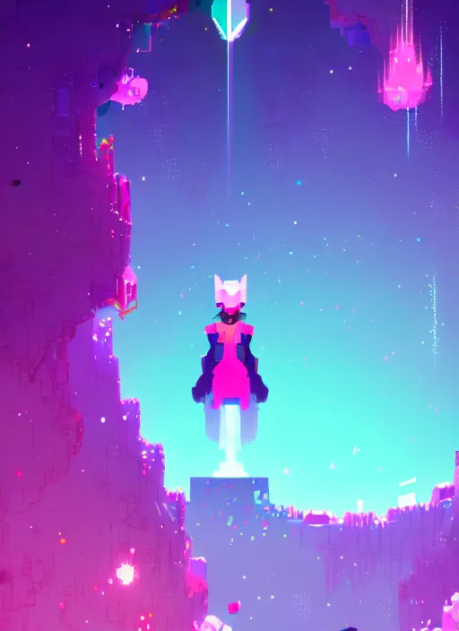 Prompt: a person upspiraling to the sparkles of crystal, diamond and rose quartz, going into dark infinity, beautiful high quality art in hyper light drifter style, trending on artstation