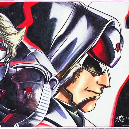 Prompt: a portrait of char aznable and garma zabi , drawn by Yoshikazu Yasuhiko,