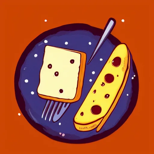 Prompt: cheese, food illustration by kamisketsa and lerin