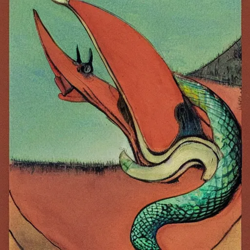 Image similar to navajo green by charles vess, by maurice utrillo accurate. a beautiful illustration of a snake eating its own tail that seems to go on forever.