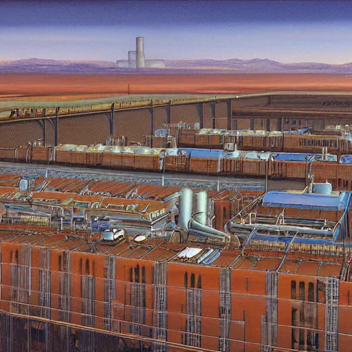 Image similar to a detailed painting of a factory, by peter elson