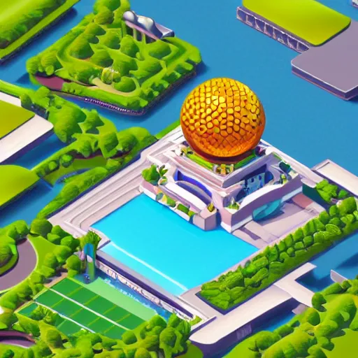 Prompt: a beautiful illustration of an isometric stylized EPCOT, screenshot from VMK, screenshot from YoWorld, featured on artstation