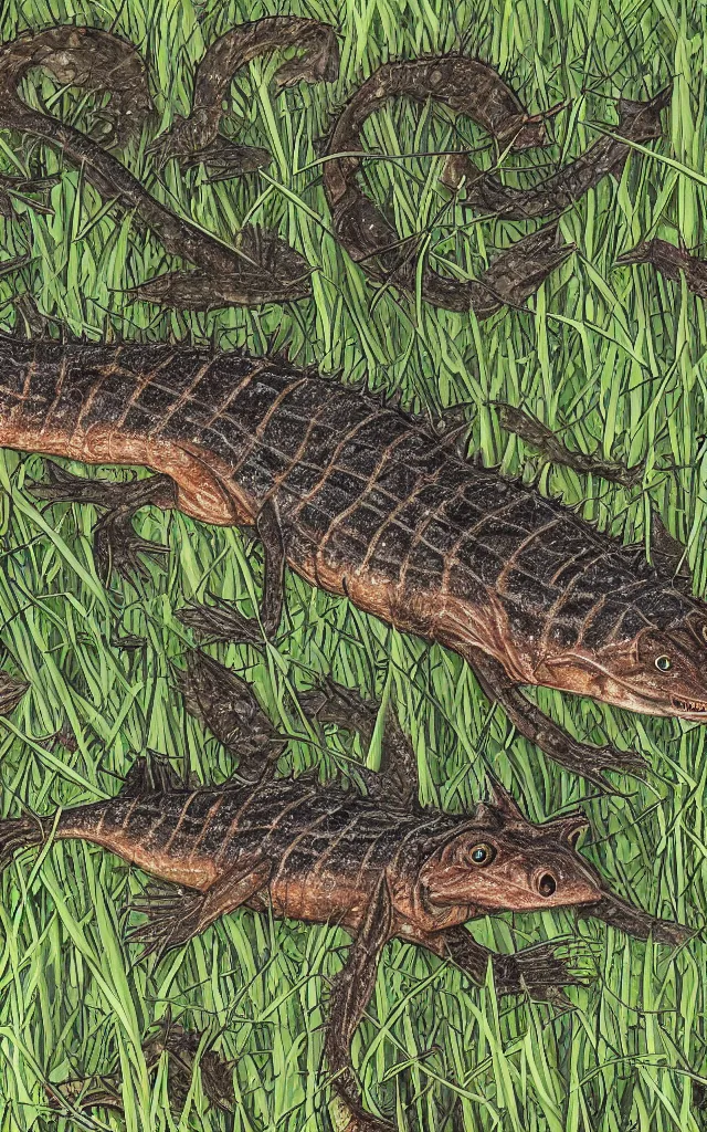 Image similar to diplocaulus living in a swamp, photorealistic, highlydetailed