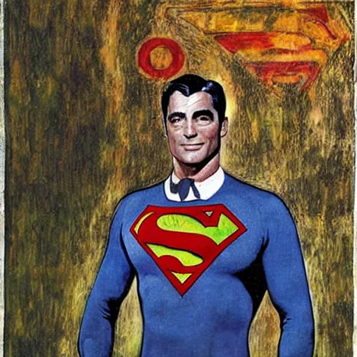 Prompt: Cary Grant as Superman in the style of Gustave Klimt,