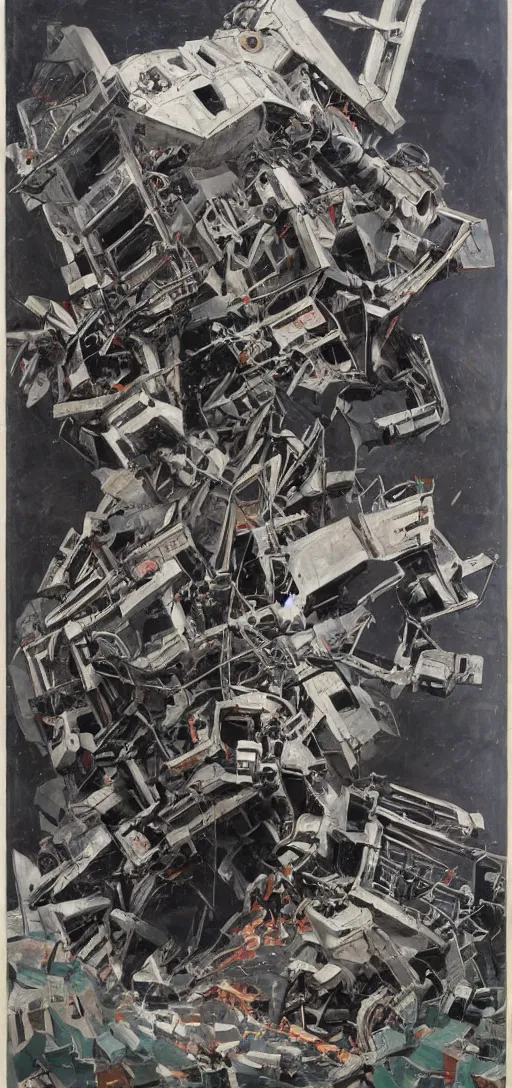 Image similar to a human falling into a big robot mouth, destruction, azimov