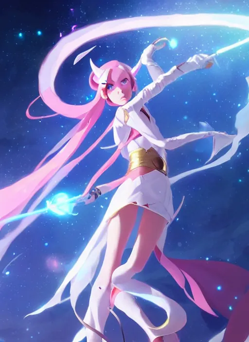 Prompt: a female space mage, star guardian inspired, perfect art, trending on pixiv, painted by greg rutkowski makoto shinkai takashi takeuchi, akihiko yoshida