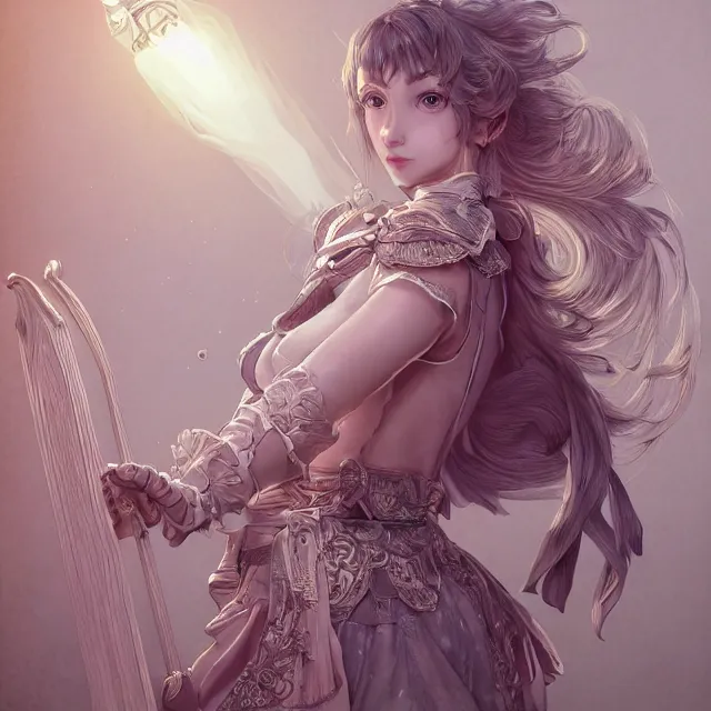 Image similar to studio portrait of neutral good colorful female cleric bard healer as absurdly beautiful, elegant, young skinny gravure idol, an ultrafine hyperdetailed illustration by kim jung gi, irakli nadar, intricate linework, sharp focus, bright colors, octopath traveler, final fantasy, unreal engine 5 highly rendered, global illumination, radiant light, detailed and intricate environment