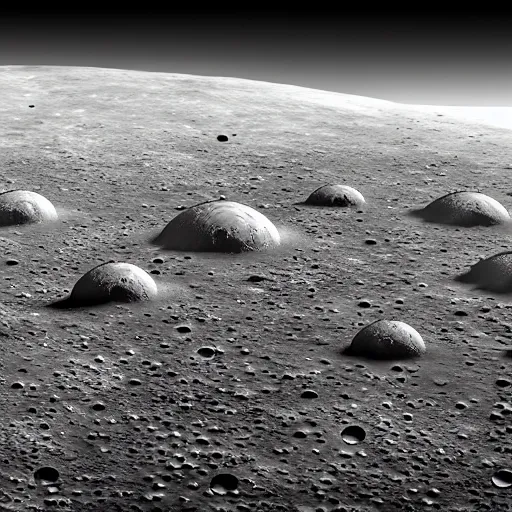 Prompt: a detailed image of a future lunar base, with a human settlement nestled among the craters and craggy surface of the moon.