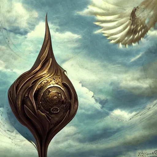 Image similar to flying city in a bronze tulip, sky, steampunk!!!, fantasy art, steampunk, masterpiece, octane