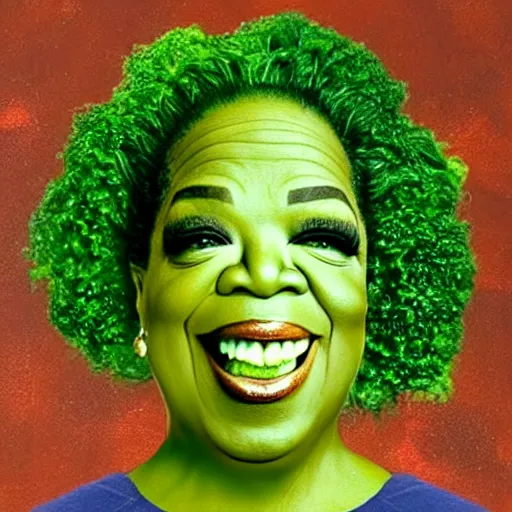 Prompt: a dish of oprah winfreys face fused with okra veg with green stalky ( ( green oprah winfrey's face ) ), oprah okra winfrey sentient veg