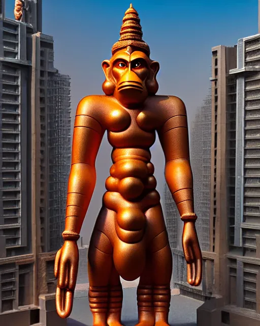 Prompt: high quality 3 d neo futurist biomorphic hanuman! head building in mumbai!! centre, highly detailed, cinematic smooth, berenice abbott & john j. park, dramatic warm morning light, wide shot, high angle, uhd 8 k, sharp focus