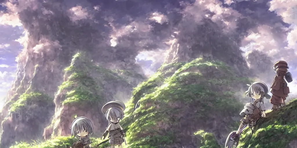 Image similar to made in abyss anime underground landscape art, anime key visual, tag art