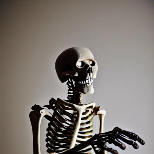 Prompt: felt statue of a skeleton