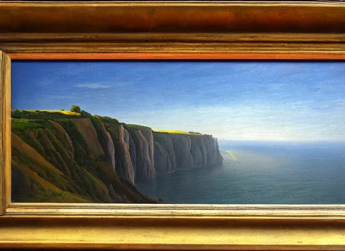 Image similar to cliffs of dover, uk in the style of hudson river school of art, oil on canvas