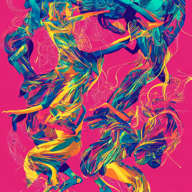 Image similar to album cover design depicting beautiful dancing women, by Jonathan Zawada, and tristan eaton, digital art