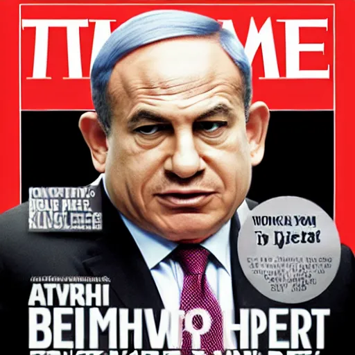 Prompt: fat, old Benjamine Netanyahu on the cover of TIME Magazine