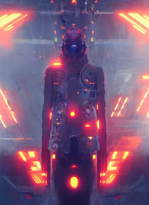 Image similar to a robotic man, cyberpunk, koi fish, orange spike aura, detailed artwork trending on artstation by greg rutkowski