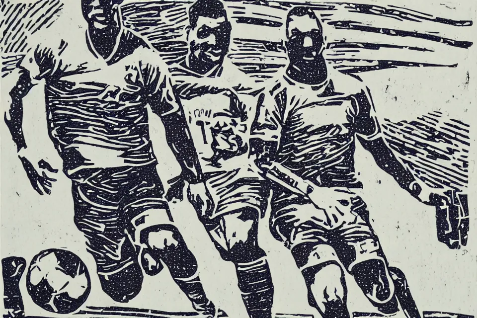 Prompt: a linocut engraving of ronaldo fenomeno