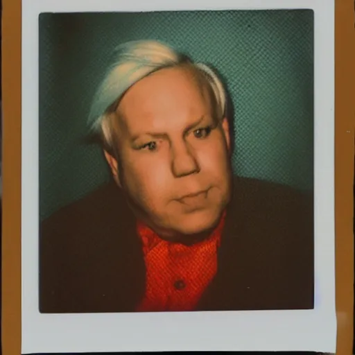 Image similar to color polaroid portrait of a fat man by andy warhol. holga