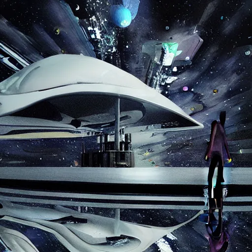 Image similar to digital sci-fi oily gloss reflection airport architecture motherboard cpu in liquid and oil on the coronation of napoleon painting, on moon with medium size woman walking with black background. unreal engine 5, keyshot, octane, artstation trending, by Zaha Hadid style architecture, by Matrix film color, high contrast pinterest black plastic, dark atmosphere pinterest tilt shift, 4k, 8k, 16k.