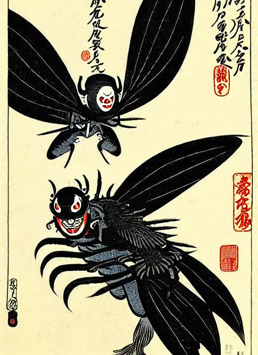 Image similar to mothman as a yokai illustrated by kawanabe kyosai and toriyama sekien