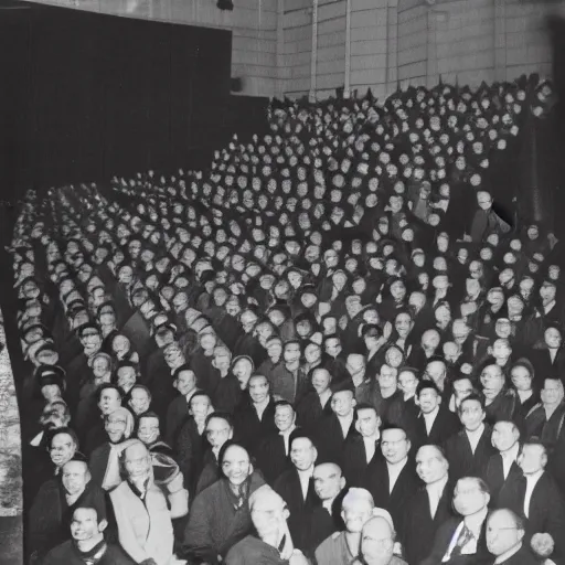 Image similar to Photo of crowd at 1944 opera shows one person who clearly doesn't belong