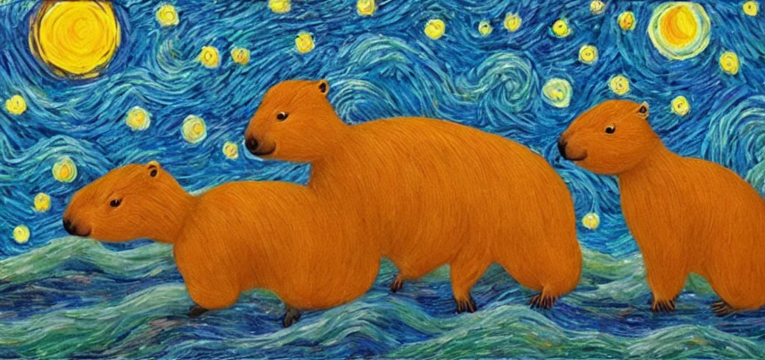 Image similar to Capybara painting in the Style of Starry Night