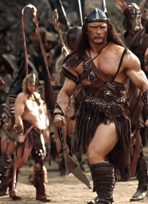 Image similar to film still, vladimit putin in the movie conan the barbarian