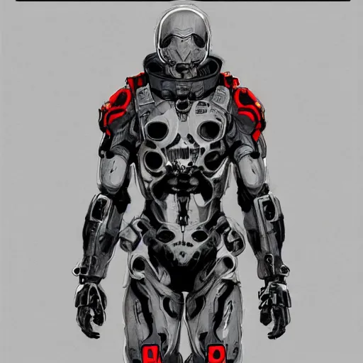 Image similar to character sheet of Ludens from Death Stranding by Yoji Shinkawa and Artgem, trending on Artstation concept arts