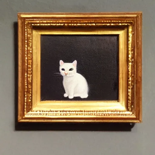 Image similar to highly realistic painting of a little cat alone on a big stage in grand theatre