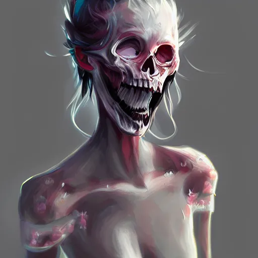 Prompt: 💀💀💦🌸❄️, concept art, digital painting, artstation, deviantart