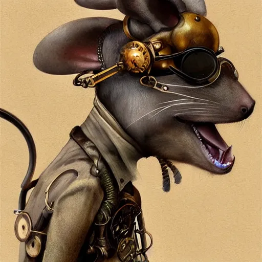 Image similar to a rat with steampunk googles, by ryohei hase