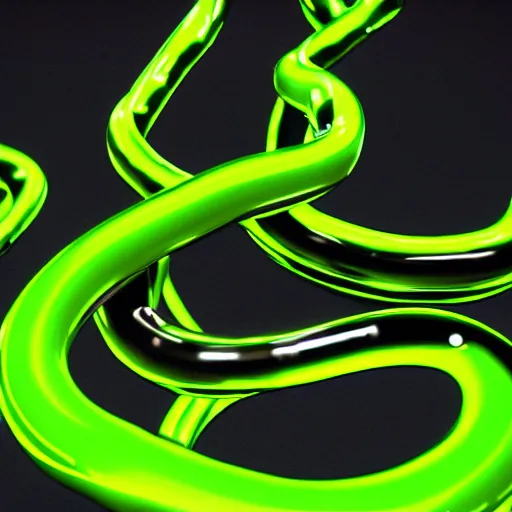 Image similar to an illustration of a green and black neon mechanical snake, octane render, 3D